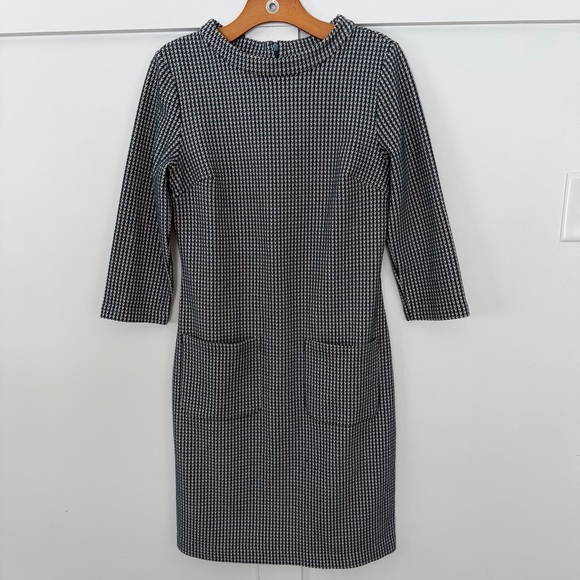 Boden Dresses & Skirts - Boden Pink Green Houndstooth Jacquard Dress Pockets Career 3/4 SLV Cotton Knee 6